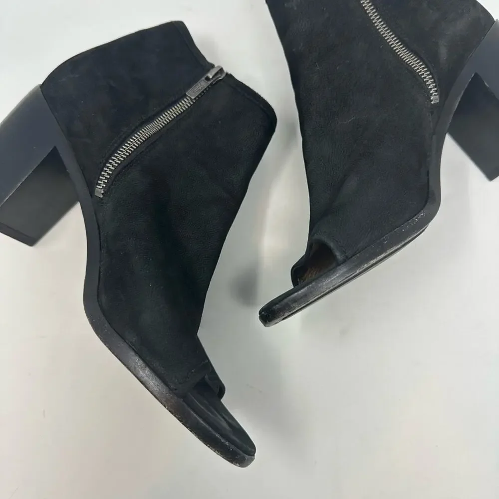 Frye Danica Chelsea Peep Toe Boot - Black Leather Heeled Size 9 Womens Shoes